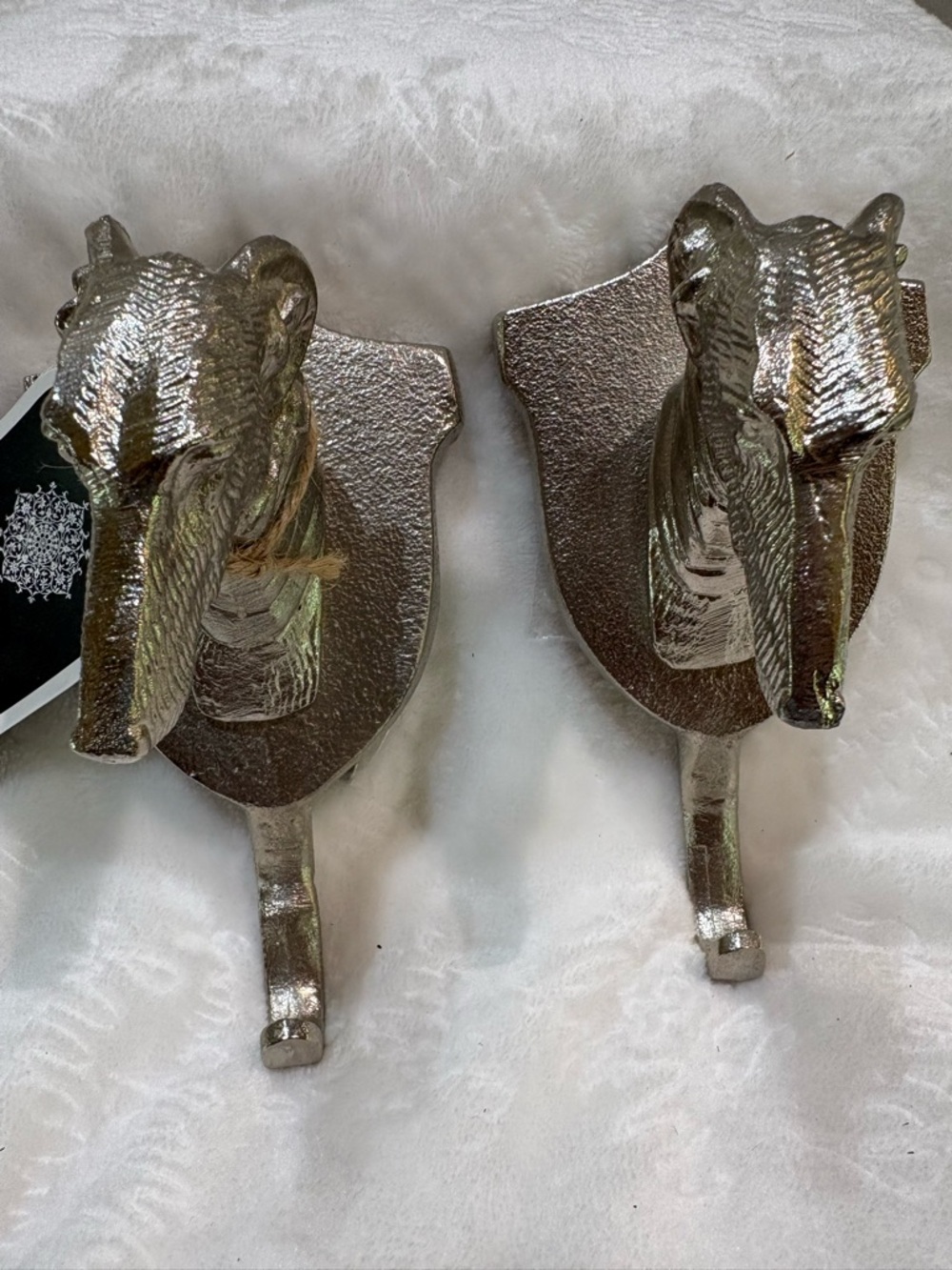 2 UNIQUELY CRAFTED WALL MOUNTED BRUSHED METAL GREYHOUND WALL HOOKS FROM INDIA